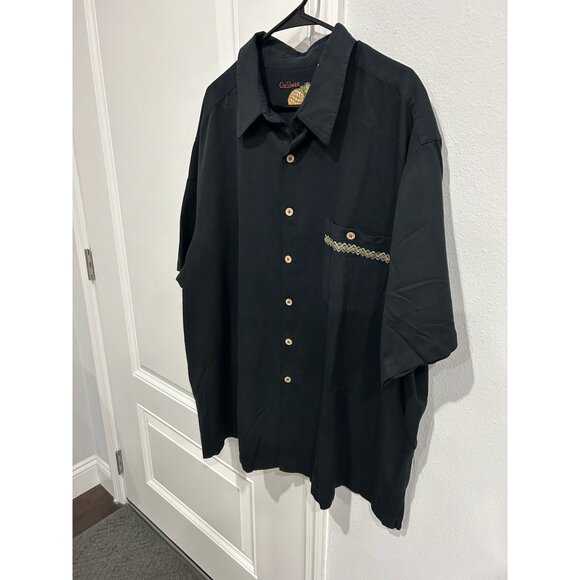 Caribbean Embroidered Cocktail Button Front Shirt Black Sz 3X Pineapple Tropical - Picture 3 of 10